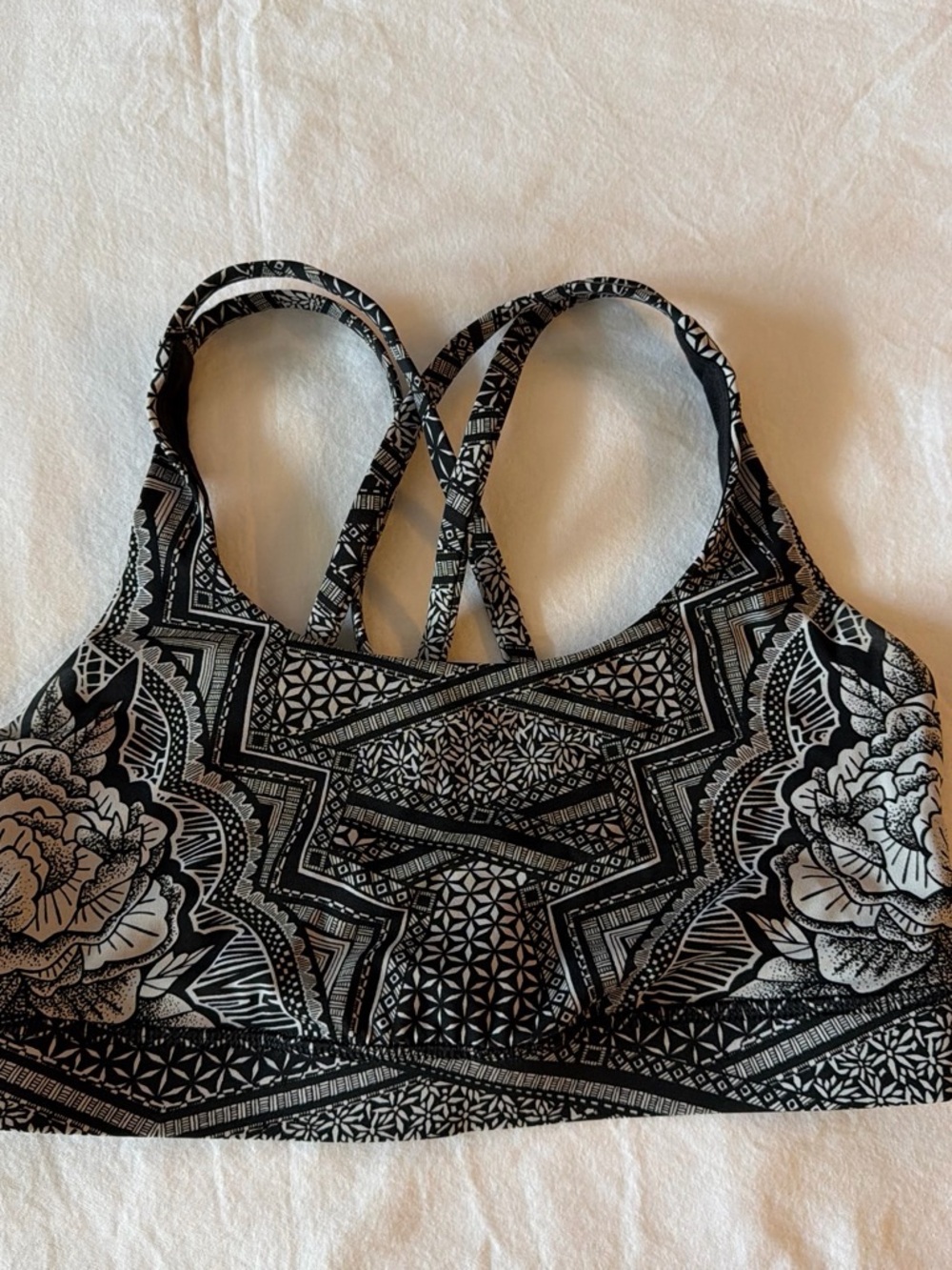 lululemon athletica Black & White Geometric Floral Strappy Sports Bra